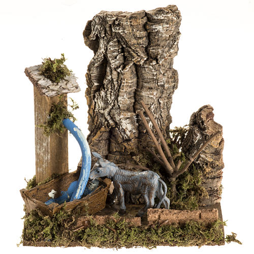 Nativity scene figurines, donkey with fake fountain 1