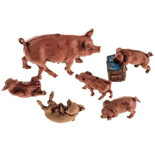 Nativity figurines, pig with 5 piglets in resin, 10cm 2