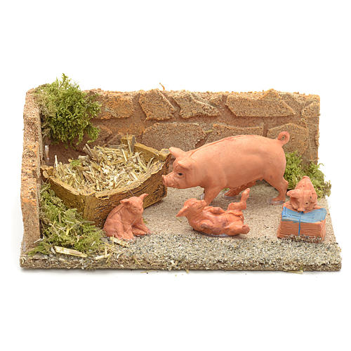 Nativity scene figurines, pigs family 1