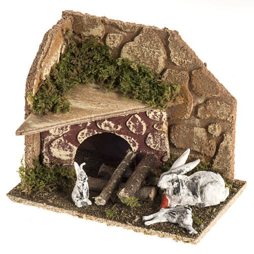 Nativity scene figurines, rabbits with rabbit hutch 1