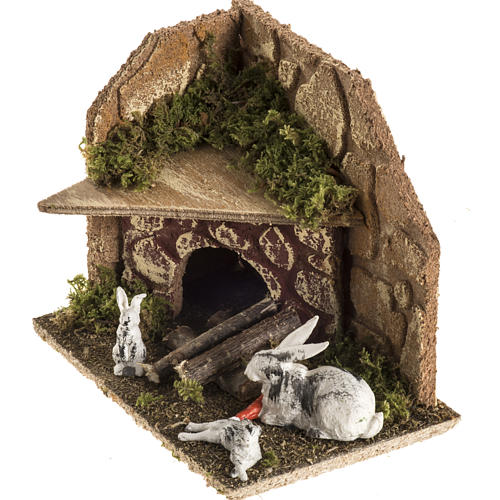 Nativity scene figurines, rabbits with rabbit hutch 3