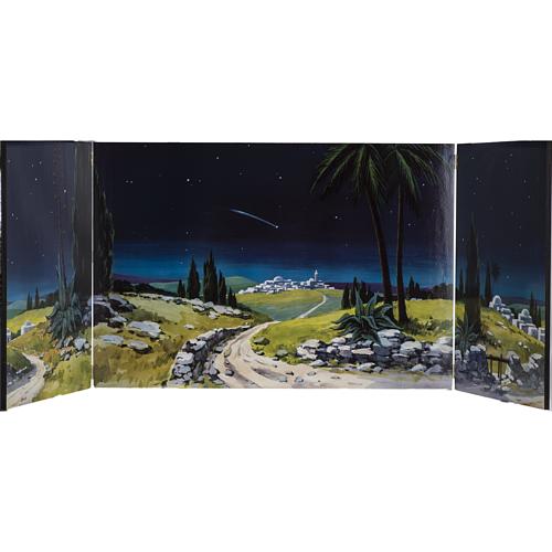 Triptychon aus Holz: Krippen-Hintergrund mit Landschaft 200x70 cm 1