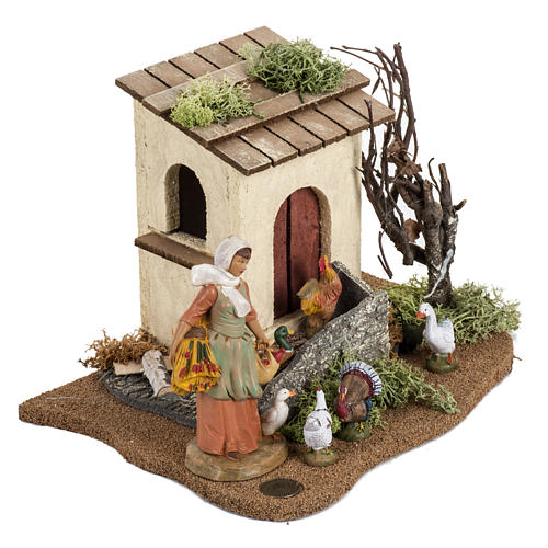 Frau Krippe Fontanini, mit Hennen, Dorf 12 cm 2
