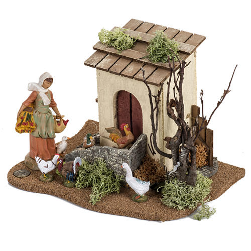 Frau Krippe Fontanini, mit Hennen, Dorf 12 cm 3