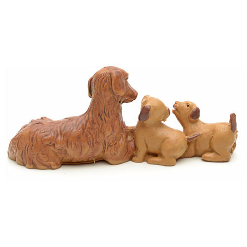 Cão com dois cãozinhos para Presépio Fontanini com figuras de altura média 19 cm 2