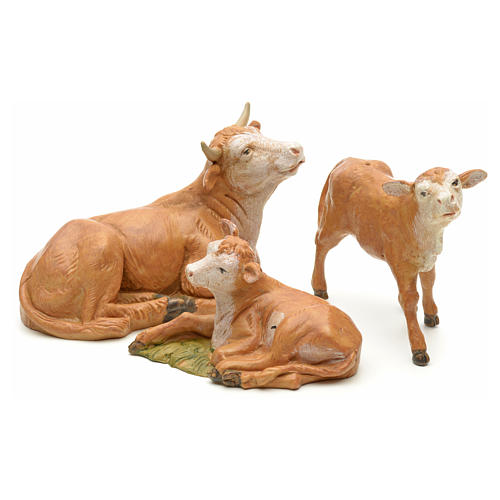 Vaca com 2 vitelos para Presépio Fontanini com figuras de altura média 12 cm 1