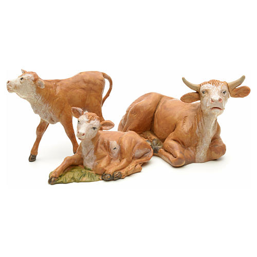 Vaca com 2 vitelos para Presépio Fontanini com figuras de altura média 12 cm 2