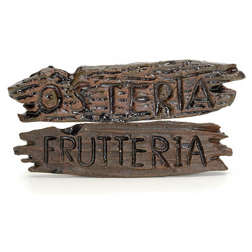 Szyldy sklepowe szopka: Osteria i Frutteria 6x1.5 cm 1