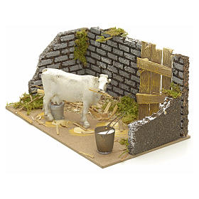 Nativity setting with cow 15x20x12cm