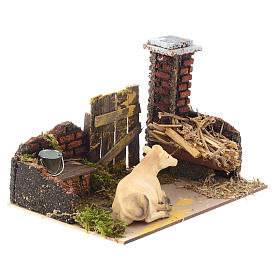 Nativity setting with cow and manger 15x20x12cm