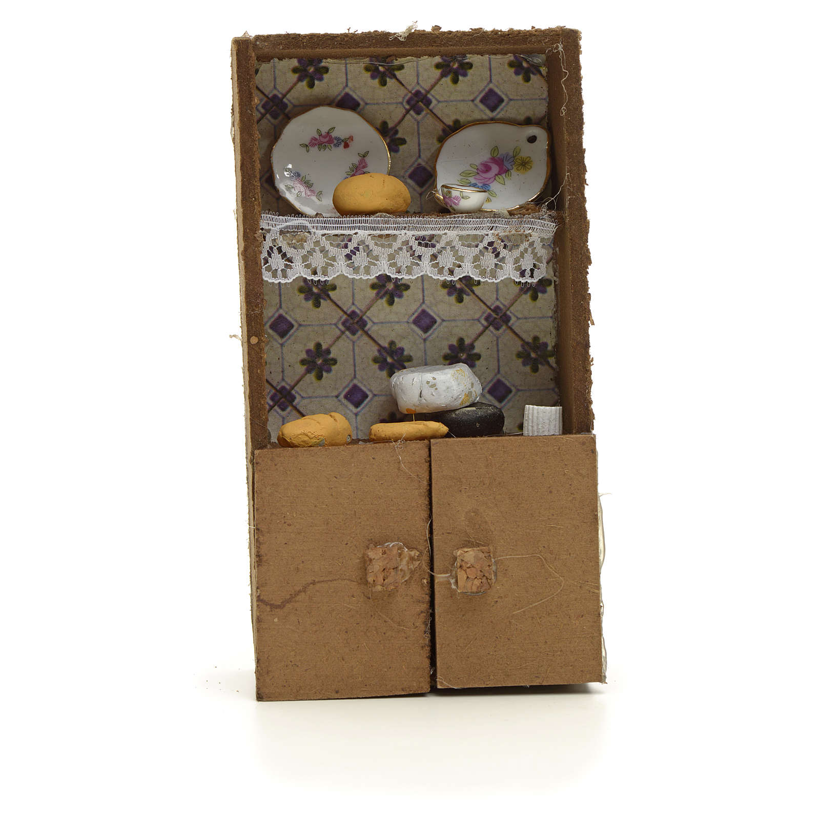 Küchenschrank für Krippe mit Brot und Käse 13x7x2,5cm