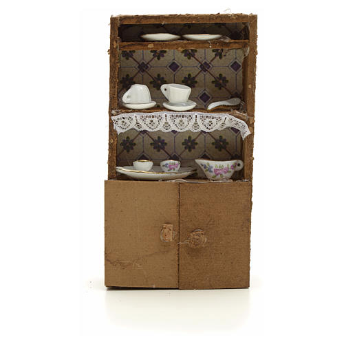 Nativity accessory, cupboard with porcelain cups 13x7x2.5cm 1
