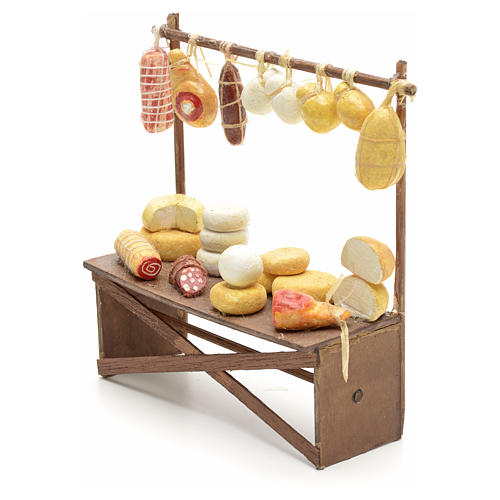 Neapolitan Nativity scene accessory, cheese and meat stall 12x11 3