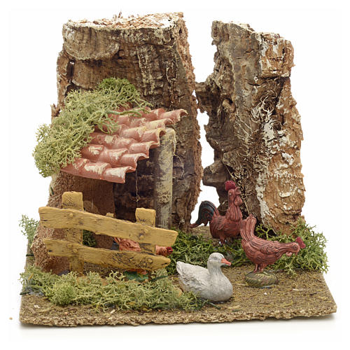 Nativity setting with hens and geese 14x15x14cm 1