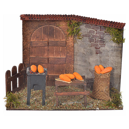 Neapolitan Nativity scene, corn on wood-burning oven 10,5x15x8cm 1