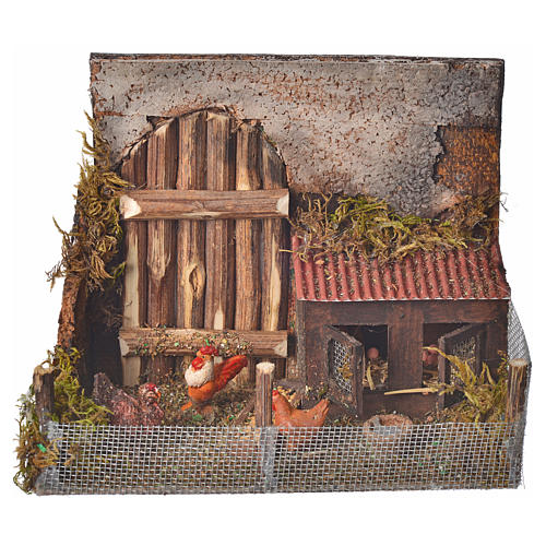 Neapolitan nativity setting, coop with hens, 12x16x8cm 3