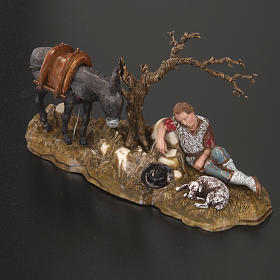 Krippenfiguren: Schlafende Hirte mit Esel 10cm Krippe Moranduzzo