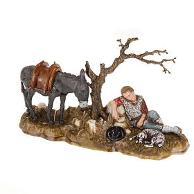 Nativity Scene figurines: Setting for Moranduzzo nativities, resting shepherd with donkey Nativity Scene figurines: Setting for Moranduzzo nativities, resting shepherd with donkey