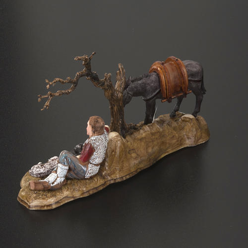Statue presepe Moranduzzo pastore in riposo con asino 10 cm 3