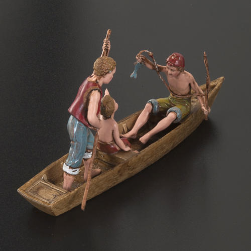 Figury szopka Moranduzzo łódka z 3 mężczyznami 10 cm 2