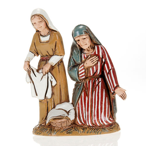 Old lady and child with cloths, nativity figurines, 10cm Moranduzzo 1