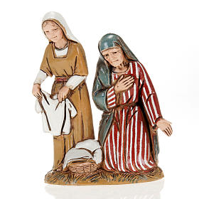 Old lady and child with cloths, nativity figurines, 10cm Moranduzzo