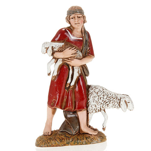 Young shepherd with sheep and lamb, nativity figurine, 10cm Moranduzzo 1
