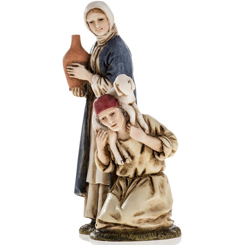 Frau mit Amphore und kniender Hirte 11cm Krippe Moranduzzo 2
