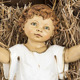 Krippenfiguren: Christkind bekleidet und Wiege aus Holz Fontanini 125 cm