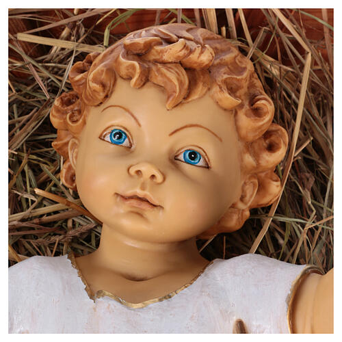 Bambinello vestito e culla in legno per presepe 125 cm Fontanini 3