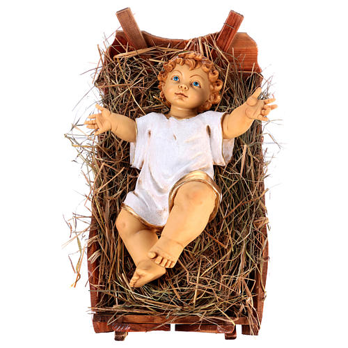 Baby Jesus with clothes and wooden cradle, 125cm by Fontanini 1