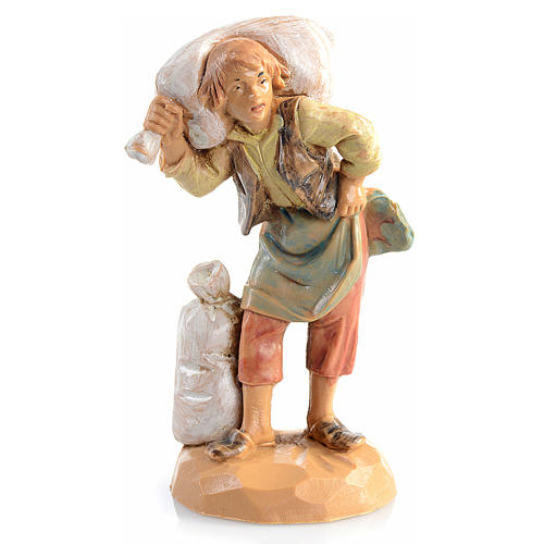 Shepherd carrying sack, wood-like, 6.5cm by Fontanini 1