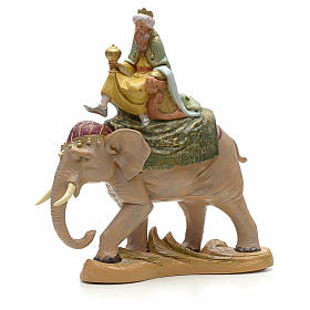 König handcoloriert, weiss, auf Elefant, 19 cm Fontanini
