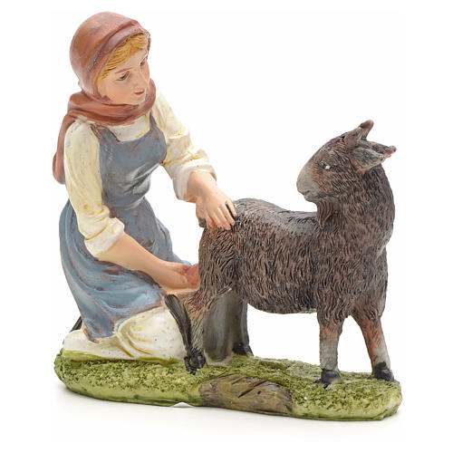Nativity figurine, shepherdess milking cow 21cm 1