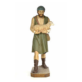 Nativity figurine wood pulp, shepherd with sheep, 160cm (antique