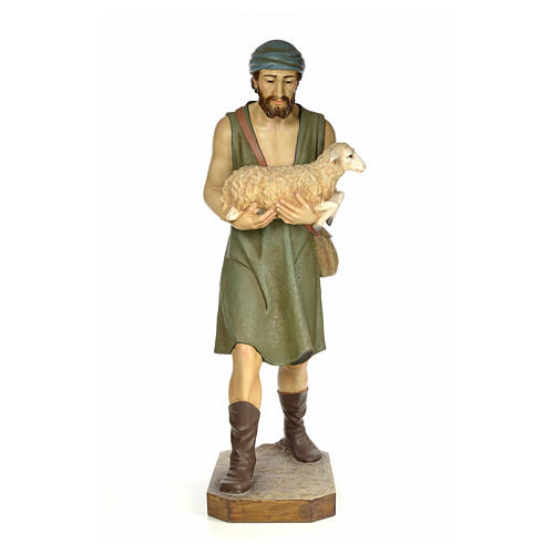 Nativity figurine wood pulp, shepherd with sheep, 160cm (antique 1