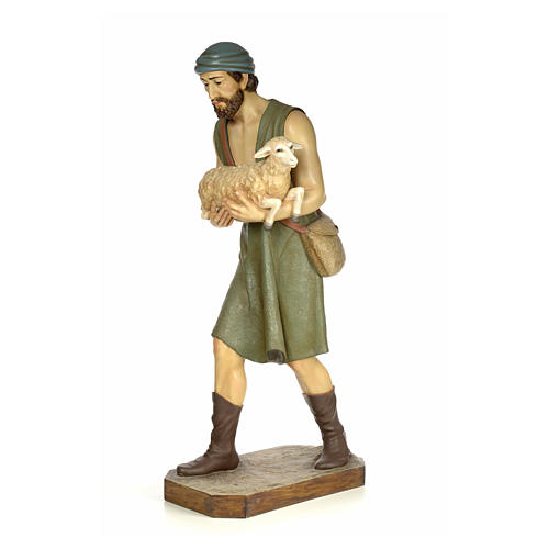 Nativity figurine wood pulp, shepherd with sheep, 160cm (antique 2