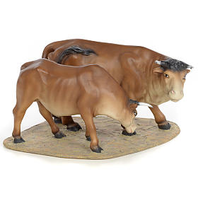 Cow and calf, wood pulp, for nativity 20cm (fine decor.)