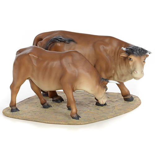 Cow and calf, wood pulp, for nativity 20cm (fine decor.) 1