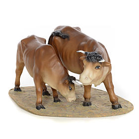 Nativity figurine, cow and calf, wood pulp, 20cm (fine decor.)