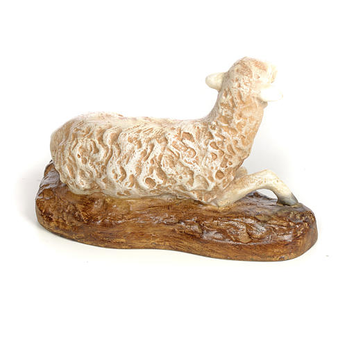 Nativity figurine, lying lamb in wood pulp, 30 cm (antique decor 2
