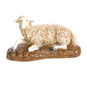 Nativity figurine, lying lamb in wood pulp, 30 cm (antique decor)