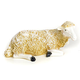 Animali presepe: Agnello seduto 30 cm pasta di legno dec. fine Animali presepe: Agnello seduto 30 cm pasta di legno dec. fine