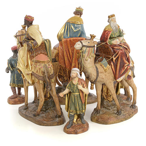 Nativity figurine wood pulp, 3 Wise Kings on camel, 20cm (extra 1
