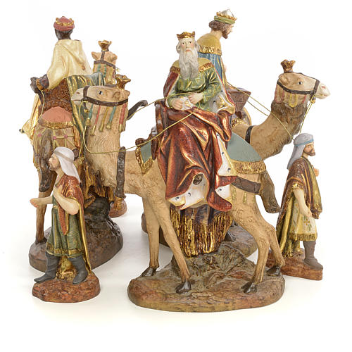 Nativity figurine wood pulp, 3 Wise Kings on camel, 20cm (extra 2