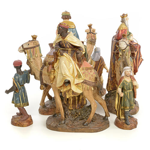 Nativity figurine wood pulp, 3 Wise Kings on camel, 20cm (extra 4