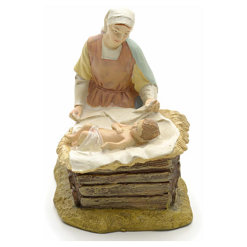 Our Lady with baby in painted resin 12cm affordable Landi Collection 2