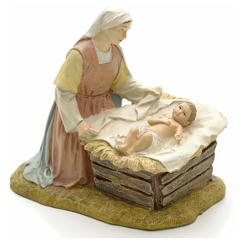 Our Lady with baby in painted resin 12cm affordable Landi Collection 1