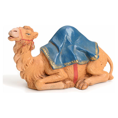 Camello sentado con cubierta azul para belén Fontanini figuras altura media 15 cm 1