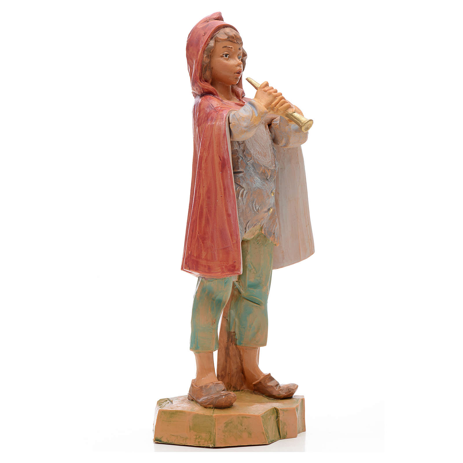 Berger avec moutons et canne résine colorée crèche 12 cm | vente en